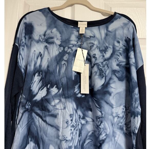 Chico's New Women's Floral Indigo Hope Pullover Sweater  Size 2/Large - Picture 2 of 14